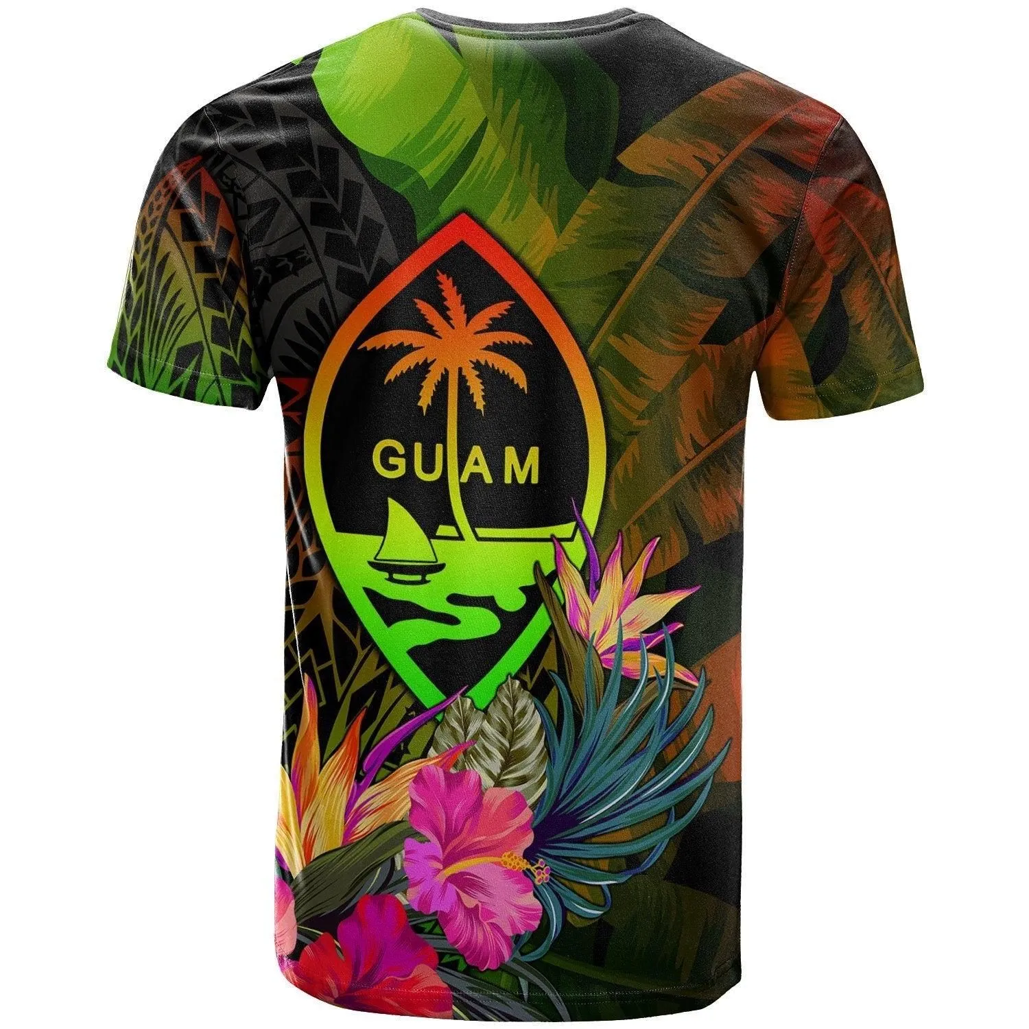 Guam Polynesian Personalised T shirt - Hibiscus and Banana Leaves