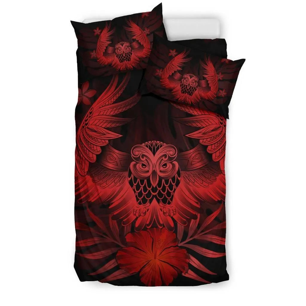FamilyGater Bedding Set - Cover and Pillow Cases Hawaiian Owl Hibiscus Plumeria Polynesian - Red - AH J4