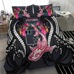 Wallis And Futuna Bedding Set - Polynesian Shark Hibiscus Flower