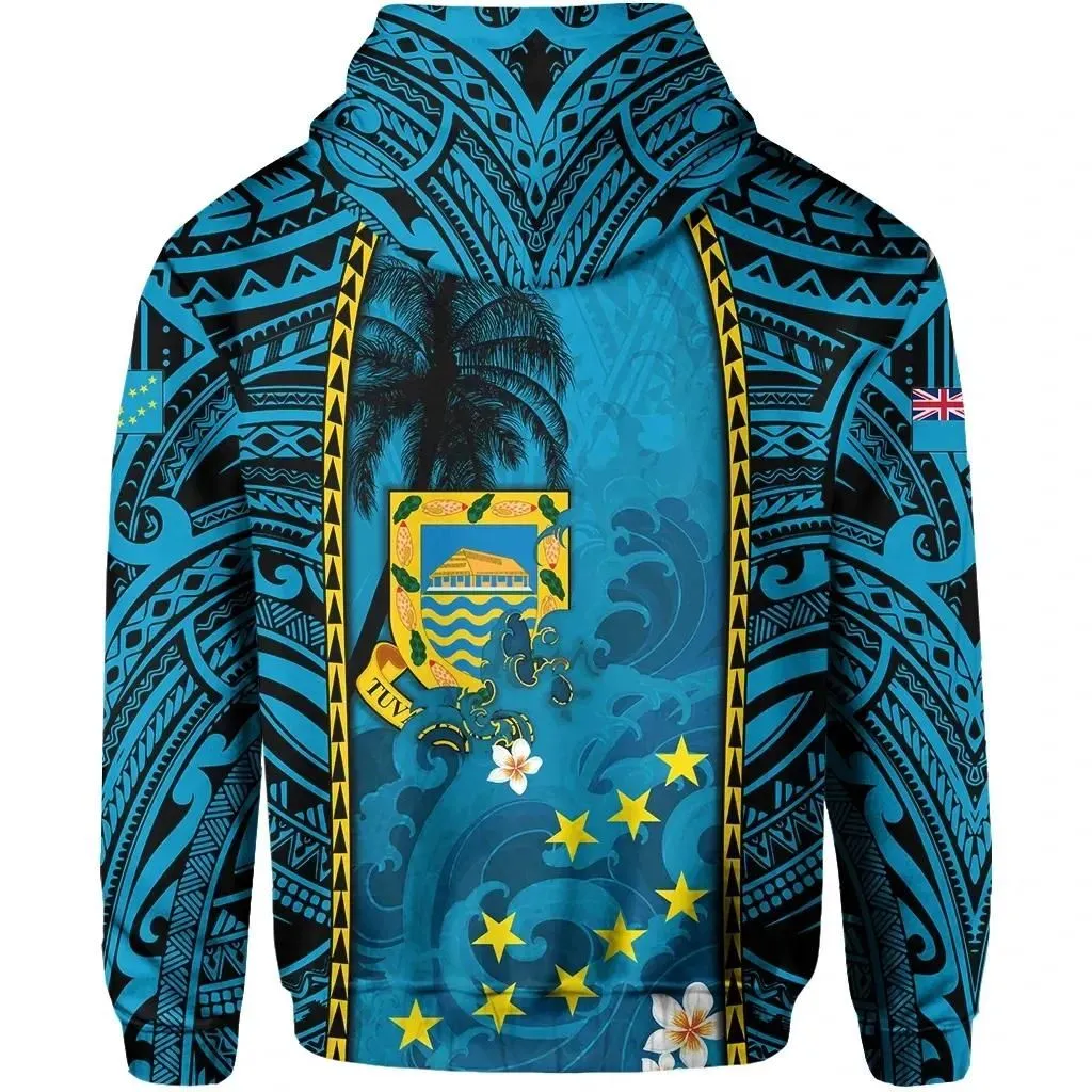 Alohawaii Clothing - Hoodie Tuvalu Coat Of Arms Polynesian With Hibiscus And Waves Th65