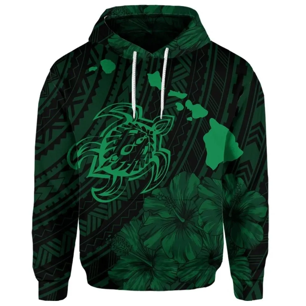 Alohawaii Hoodie - (Personalised) Hawaiian Hibiscus Sea Turtle Swim Polynesian Hoodie - Green - AH - J5R