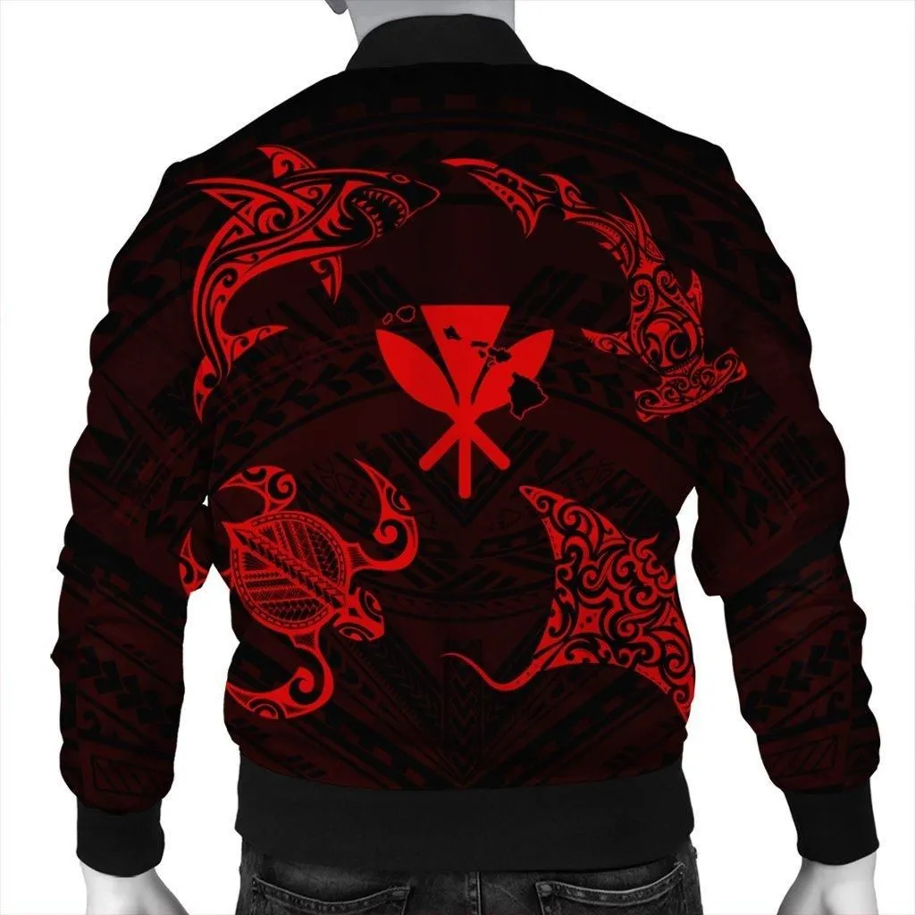Polynesian Turtle Hammerhead Shark Ray Kanaka Hawaii Bomber Jacket Circle Red