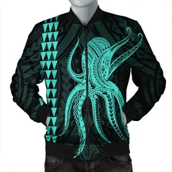 Hawaii Octopus KaKau Polynesian Bomber Jacket - Turquoise - AH