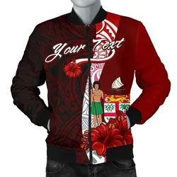 Fiji Polynesian Custom Personalised Mens Bomber Jacket - Coat Of Arm With Hibiscus