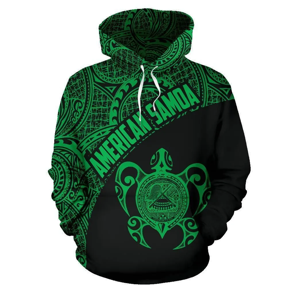 American Samoa Hoodie - American Samoa Seal In Turtle Polynesian Tattoo Green