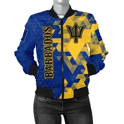 Barbados Women's Bomber Jacket - National Flag Polygon Style - BN15