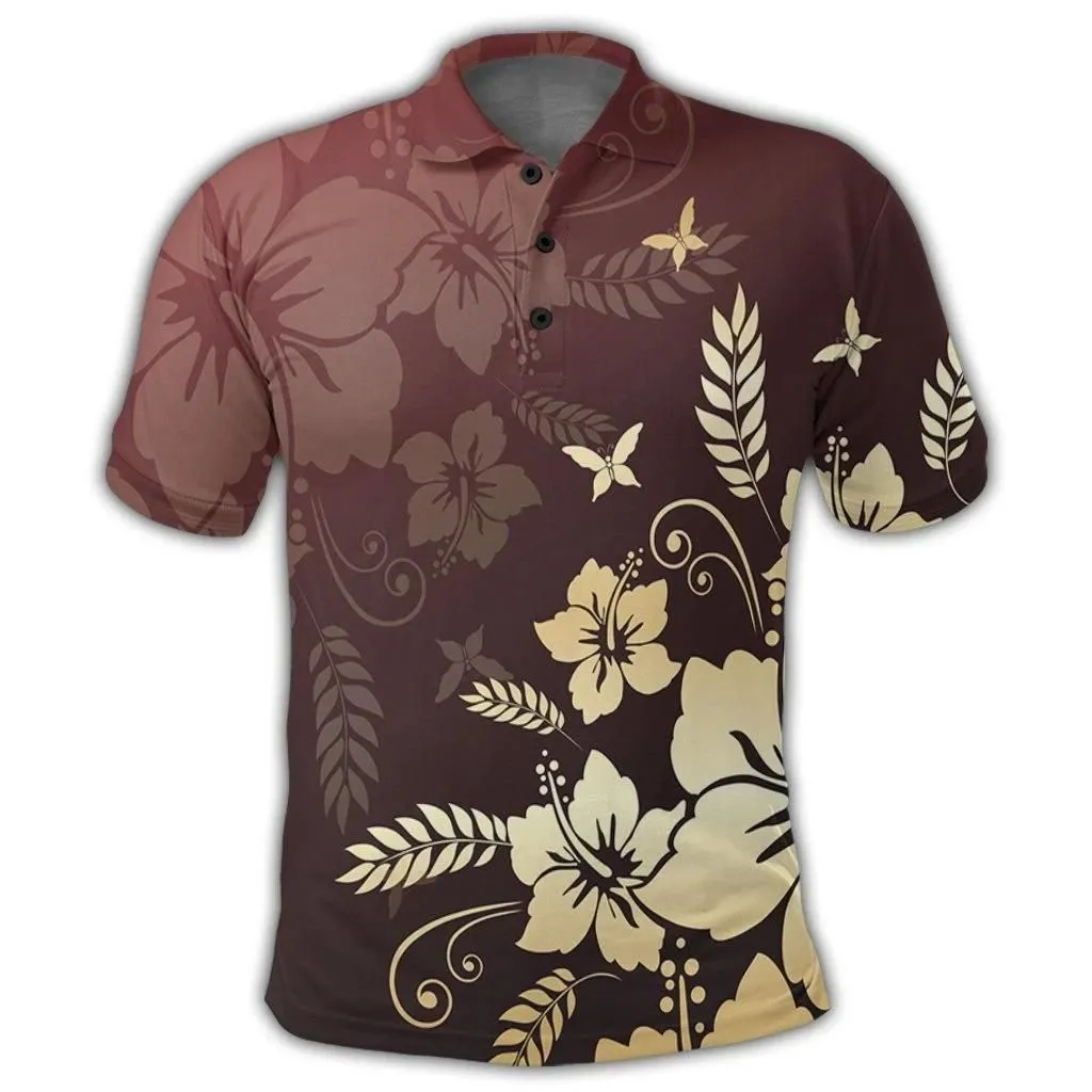 Alohawaii Shirt - Hawaiian Golden Hibiscus Butterfly Polynesian Polo Shirt - AH - JR