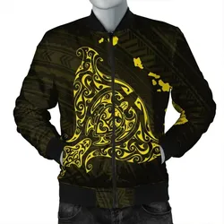 Alohawaii Jacket - Hawaiian Map Manta Ray Yellow Polynesian Bomber Jacket - AH - J4R