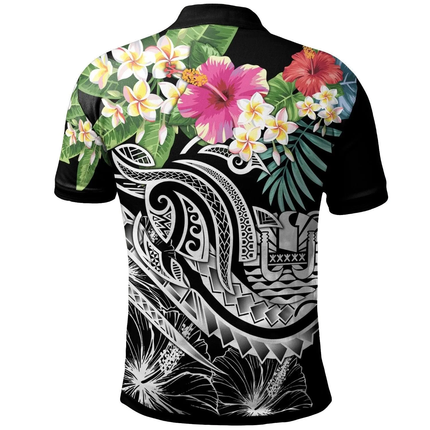 Tahiti Polynesian Polo - Summer Plumeria (Black)