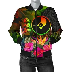 YAP Polynesian Women's Bomber Jacket-  Hibiscus and Banana Leaves - BN15