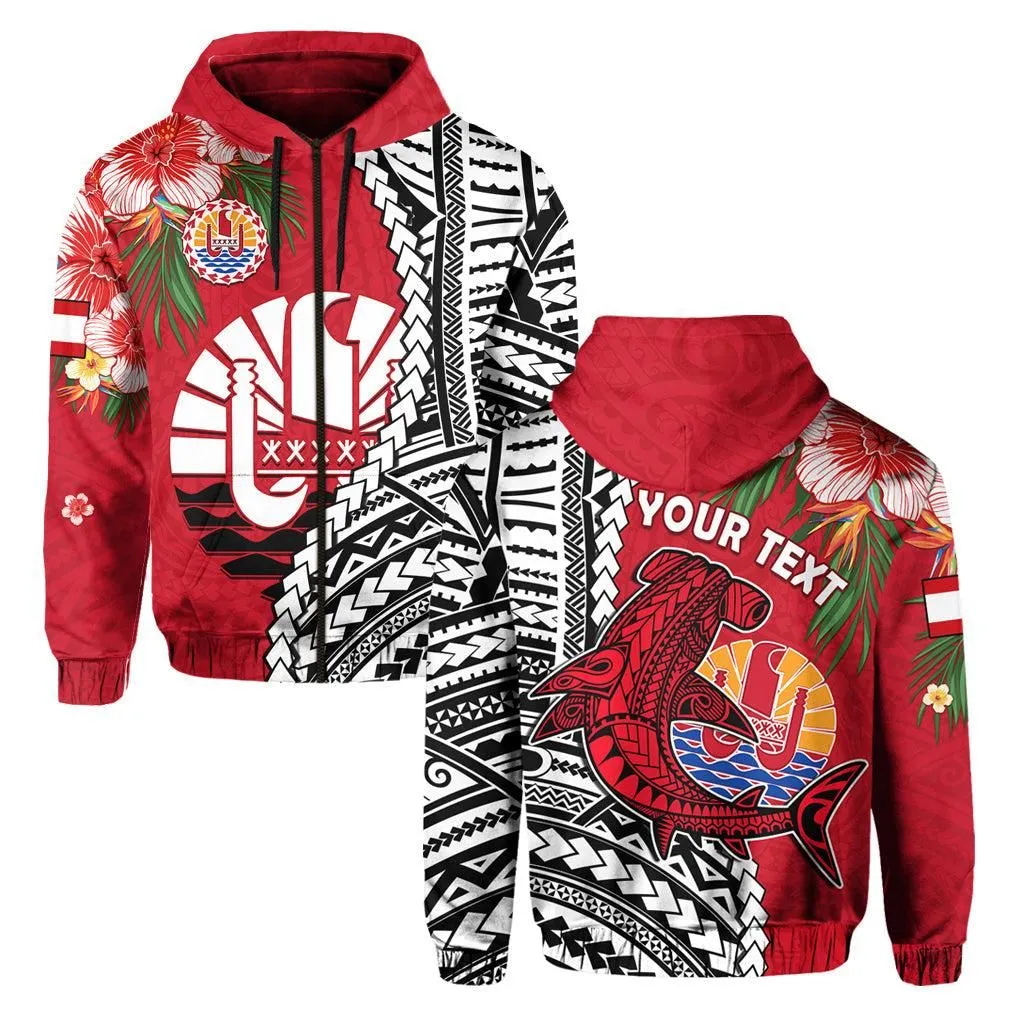 (Custom Personalised) Tahiti Islands Hoodie Polynesian Shark Mix Tropical Flowers LT14