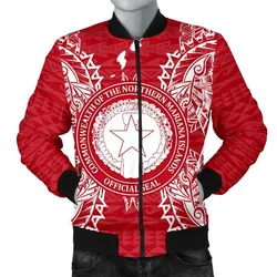 Northern Mariana Islands Polynesian Mens Bomber Jacket Map Red White