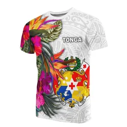 Tonga T-Shirt Polynesian Hibiscus White Pattern