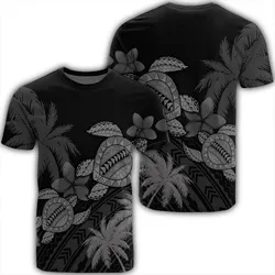 Hawaii Turtle Plumeria Coconut Tree Polynesian T-Shirt - Gray - AH