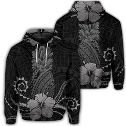 Hawaiian Polynesian Pineapple Hibiscus Hoodie - Gray