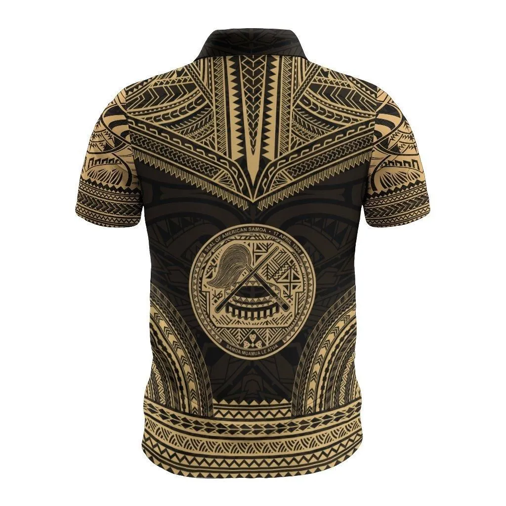 American Samoa Polo Shirt - American Samoa Seal Polynesian Chief Tattoo Gold Version