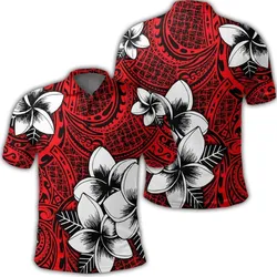Hawaiian Plumeria Tribal Polynesian Polo Shirt Red