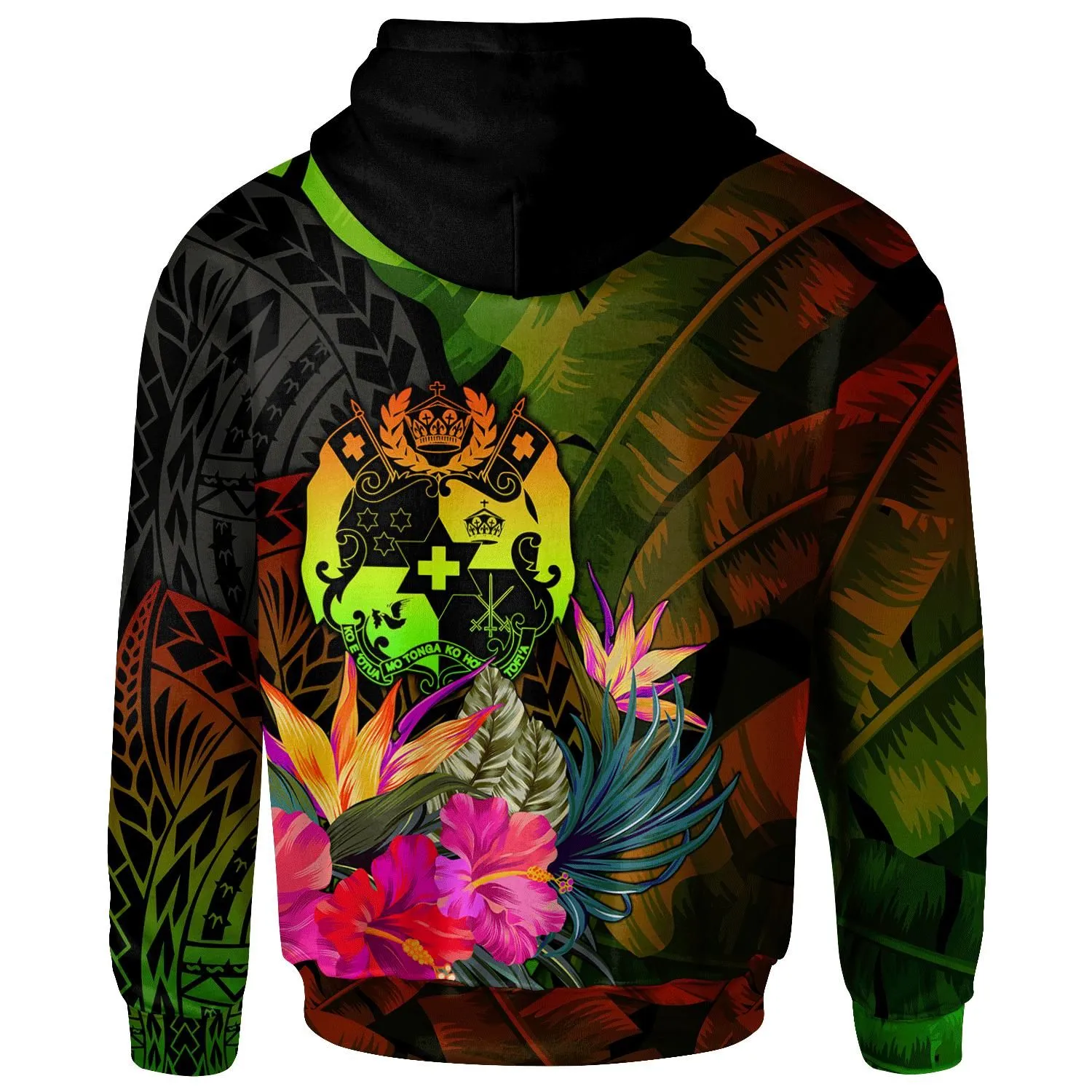 Tonga Polynesian Personalised Hoodie - Hibiscus and Banana Leaves
