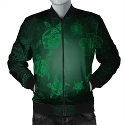 FamilyGater Jacket - Hawaiian Plumeria Hibiscus Turtle Under Sea Polynesian Bomber Jacket Green AH - J7R