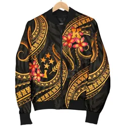 Kosrae Micronesian Women Bomber Jacket - Gold Plumeria - BN11