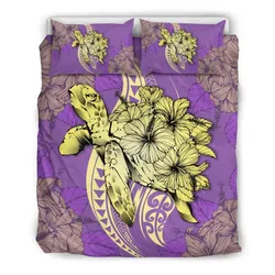 Hawaiian Bedding Set - Hawaii Polynesian Turtle Hibiscus Bedding Set - Yellow - AH - J4