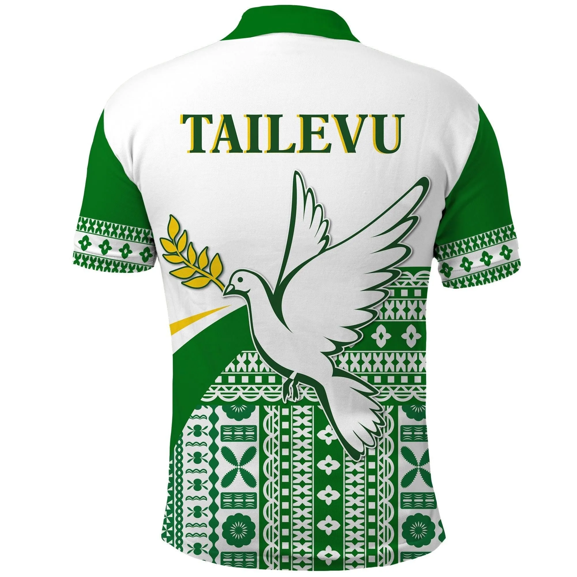 Tailevu Rugby Polo Shirt Fiji Rugby Tapa Pattern White LT13