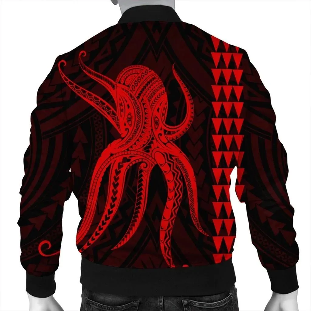 FamilyGater Jacket - Hawaii Octopus KaKau Polynesian Bomber Jacket - Red - AH - J4R