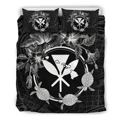 Hawaii Kanaka Turtle Hibiscus Polynesian Bedding Set - Anthea Style White