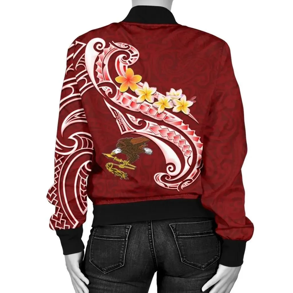 Alohawaii Jacket - Bomber Jacket American Samoa Custom Personalised - AS Seal Polynesian Patterns Plumeria - BN25