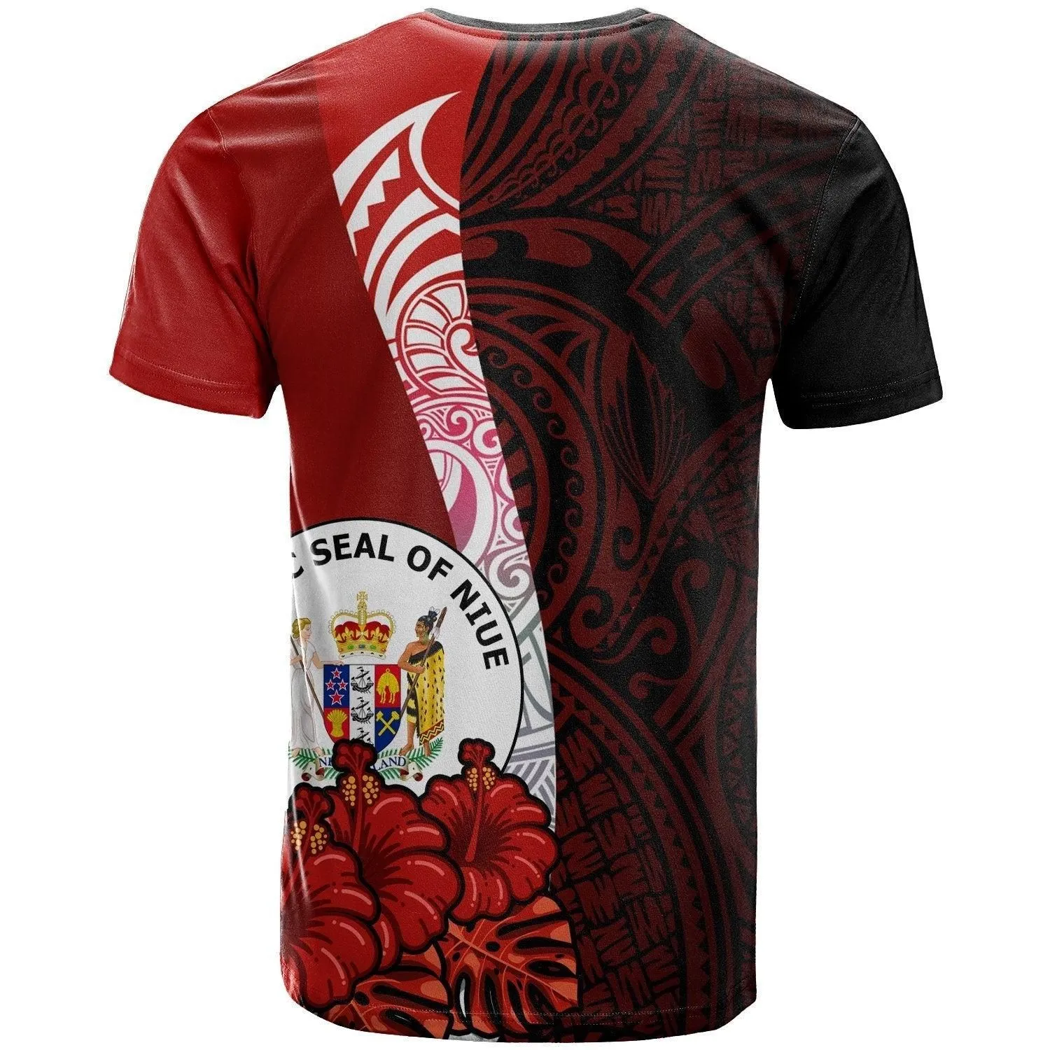 Niue Polynesian Custom Personalised T shirt - Coat Of Arm With Hibiscus