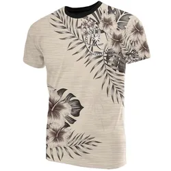 Chuuk T Shirt - Chuuk Flag Beige Hibiscus