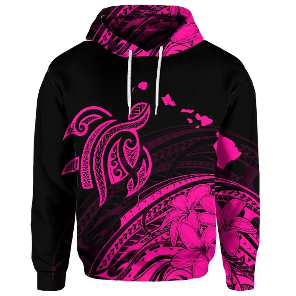 (Personalised) Hawaii Turtle Polynesian Map Plumeria Hoodie Pink - AH