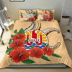Alohawaii Bedding Set - Cover and Pillow Cases Polynesian - Tahiti - Hibiscus Coat of Arm Beige - BN11