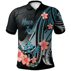 Kosrae Personalised Custom Polo Shirt - Turquoise Polynesian Hibiscus Pattern Style