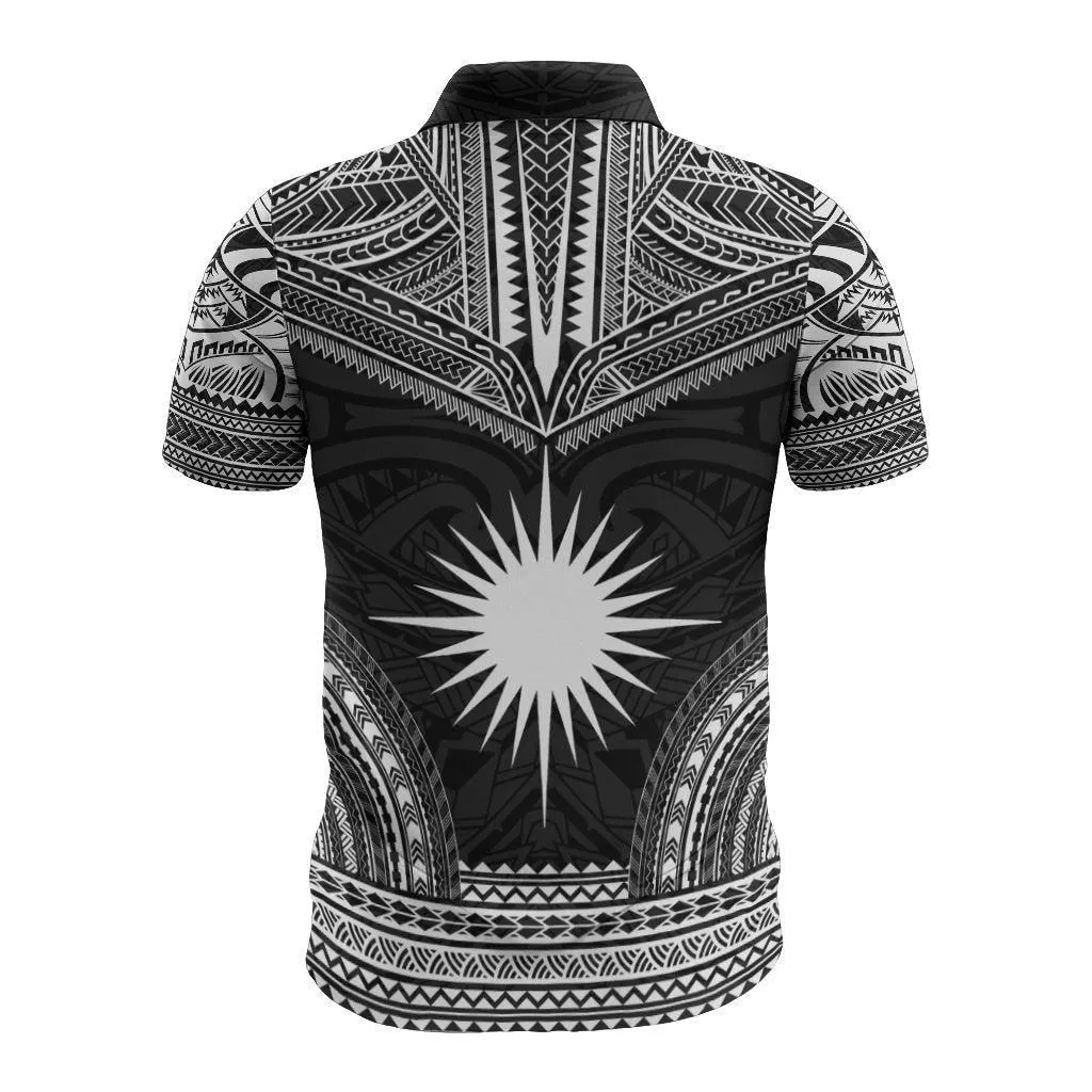 Marshall Islands Polo Shirt - Marshall Islands Flag Polynesian Chief Tattoo Black Version