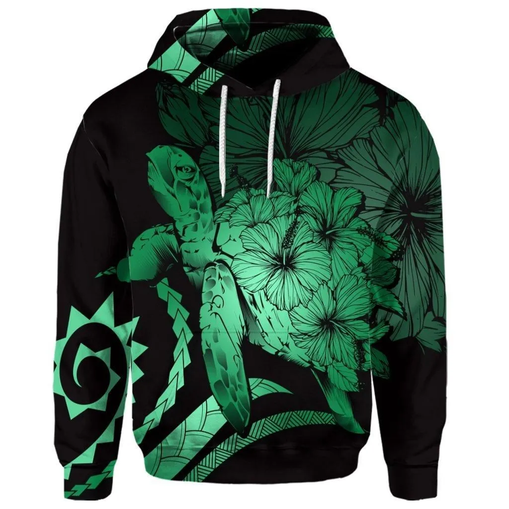 (Personalised) Hawaiian - Hawaii Turtle Hibiscus Polynesian Vintage Hoodie - Green - AH