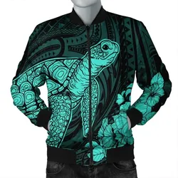 Alohawaii Jacket - Hawaiian Hibiscus Memory Turtle Polynesian Bomber Jacket Turquoise - AH - JR