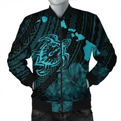 FamilyGater Jacket - Hawaiian Hibiscus Sea Turtle Swim Polynesian Bomber Jacket - Blue - AH - J5R