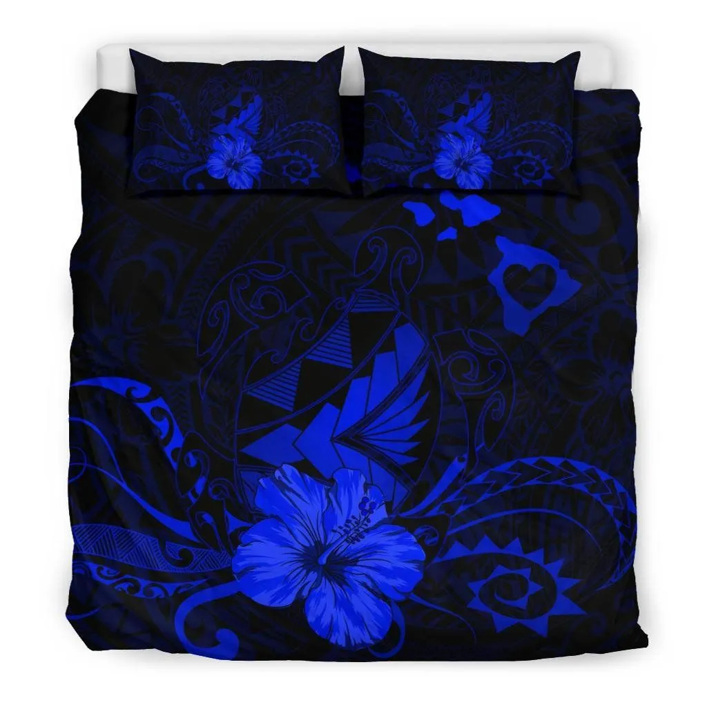 FamilyGater Bedding Set - Cover and Pillow Cases Hawaiian Map Heart Turtle Tattoo Hibiscus Polynesian - Blue - AH J9