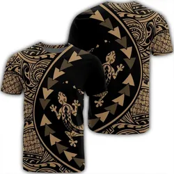 Alohawaii Tee - Hawaiian Map Gecko Tattoo Kakau Polynesian T-Shirt Gold AH - J0R