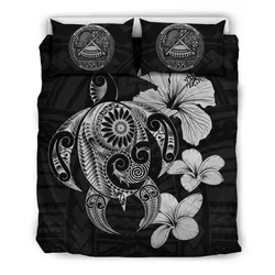 FamilyGater Bedding Set - Cover and Pillow Cases American Samoa Hibiscus Plumeria Mix Polynesian Gray Turtle J1