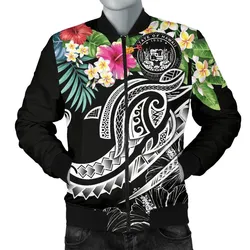 Polynesian Hawaii Mens Bomber Jacket - Summer Plumeria (Black)