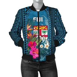 FamilyGater Jacket - Bomber Jacket Fiji Coat Of Arms Polynesian With Hibiscus And Waves TH65