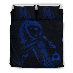FamilyGater Bedding Set - Cover and Pillow Cases Hawaiian Map Heart Ribbon Cancer Hibiscus Polynesian - Blue - AH J4