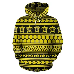 Alohawaii Hoodie - Polynesian Tattoo Tribal Yellow Pullover - AH - JR
