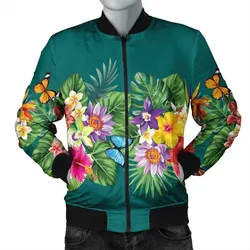 FamilyGaterJacket - Hawaiian Tropical Strelitzia Plumeria Orchids Hibiscus Polynesian Bomber Jacket - AH - JR