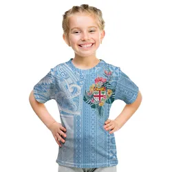 Fiji Tapa Pattern With Hibiscus Kid T Shirt - Fiji In My Heart LT7