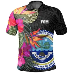 Federated States of Micronesia Polo Shirt - Hibiscus Polynesian Pattern