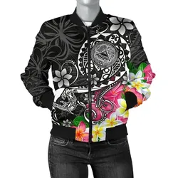 Alohawaii Jacket - Bomber Jacket American Samoa Polynesian - Turtle Plumeria (Black) - BN18
