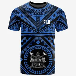 Fiji T-Shirt - Fiji Seal With Polynesian Tattoo Style (Blue)